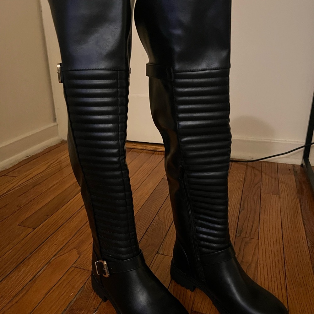 Shoe Dazzle Black Quilted Over-the-Knee Riding Boots